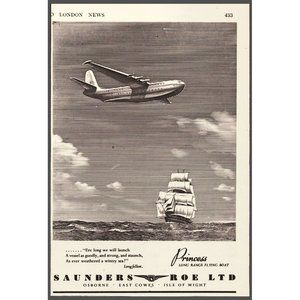 1951 Princess Long Range Flying Boat Seaplane Vintage Print Ad Clipper Wall Art